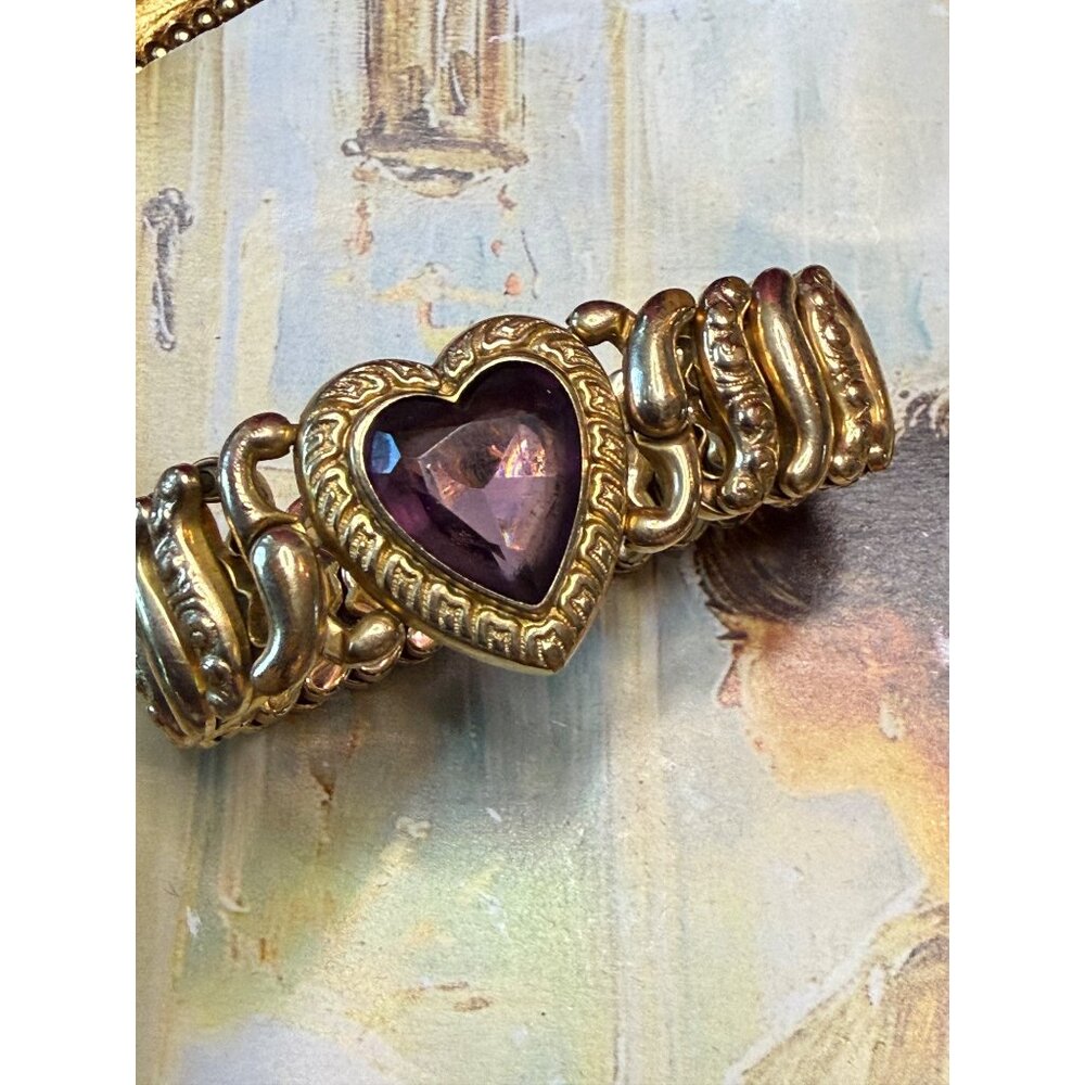 Vintage Pittman Keeler American Queen Expandable Link Bracelet Purple Glass